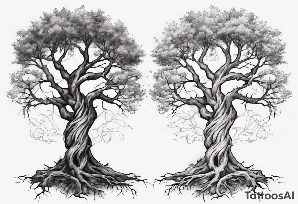 Two trees growing together forearm tattoo idea