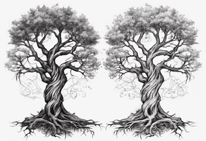 Two trees growing together forearm tattoo idea