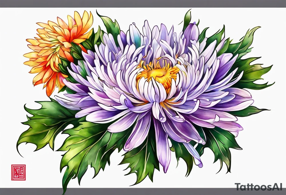 Chinese symbol strength September birth flower aster love mother tattoo idea