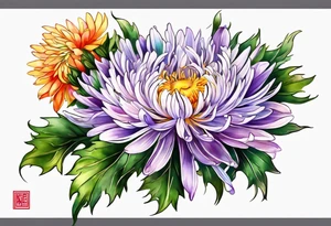 Chinese symbol strength September birth flower aster love mother tattoo idea