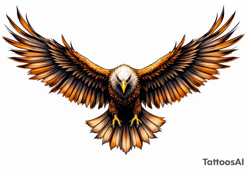 A soaring eagle with outstretched brown wings and golden beak, symbolizing strength and vision. tattoo idea