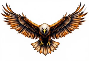 A soaring eagle with outstretched brown wings and golden beak, symbolizing strength and vision. tattoo idea
