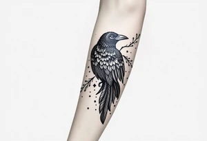 Nordic ornamental raven leg sleeve tattoo idea