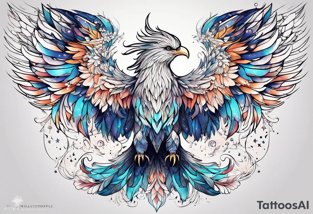 Constellation, animal phoenix , snow , géométric , flower tattoo idea