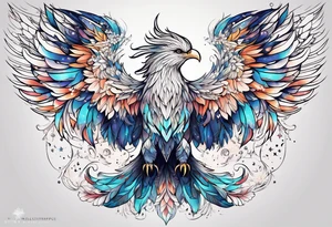 Constellation, animal phoenix , snow , géométric , flower tattoo idea
