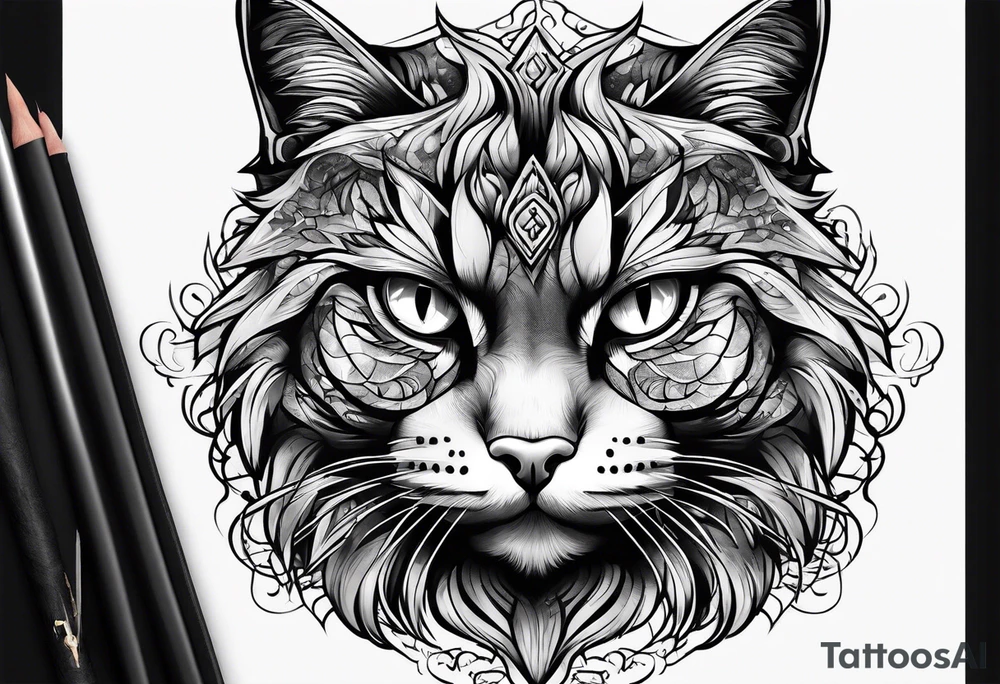 A cat extends its paw to the beast looking at it tattoo idea A cat extends its paw to the beast looking at it tattoo idea