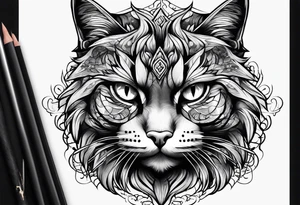 A cat extends its paw to the beast looking at it tattoo idea