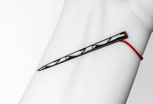 chinese chopsticks with a red thread by the end of it,
about 5cm long , 1 cm wide
it goes into the anterior part of the left wrist tattoo idea
