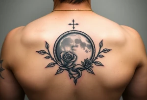 Search Lilith royalty symbol on Google and use that one together with a rose around the top half of the symbol moon and add a loose knot tattoo idea