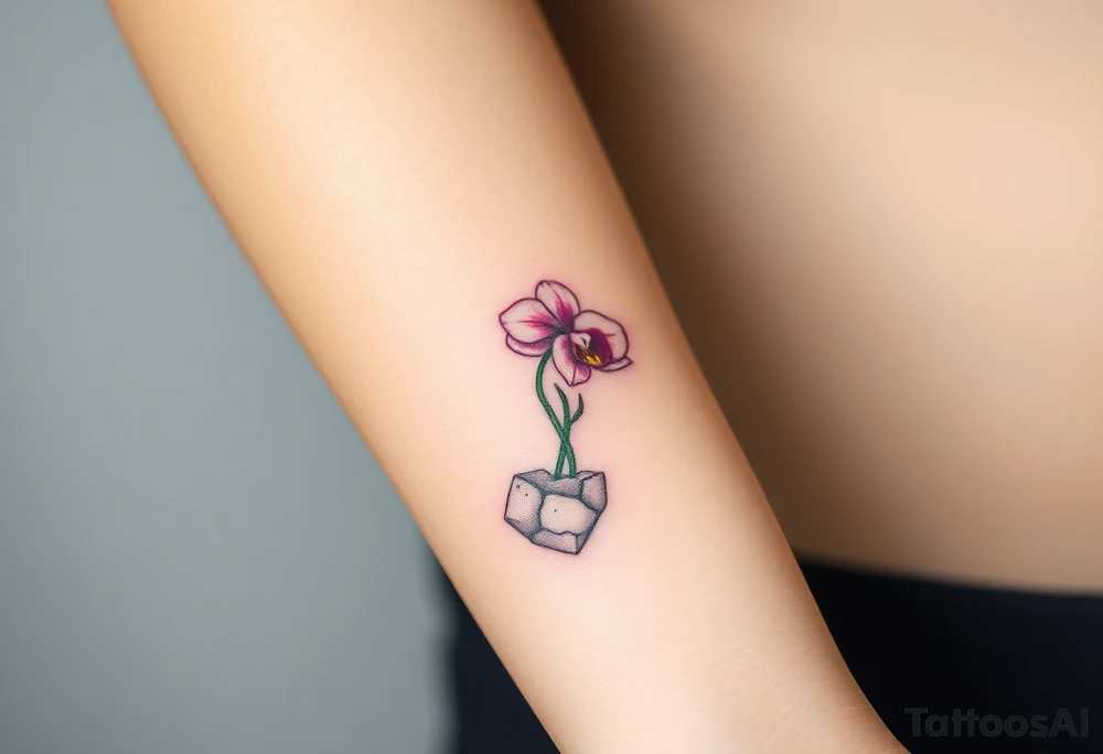 A single orchid growing from cracked stone, symbolizing strength and beauty in adversity tattoo idea