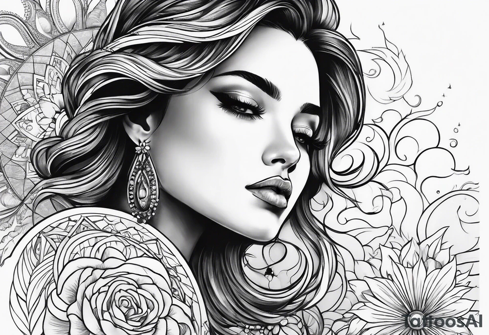 woman looking into the sun tattoo idea
