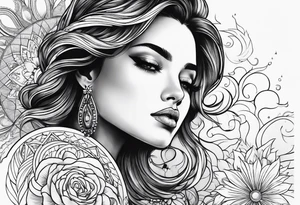 woman looking into the sun tattoo idea