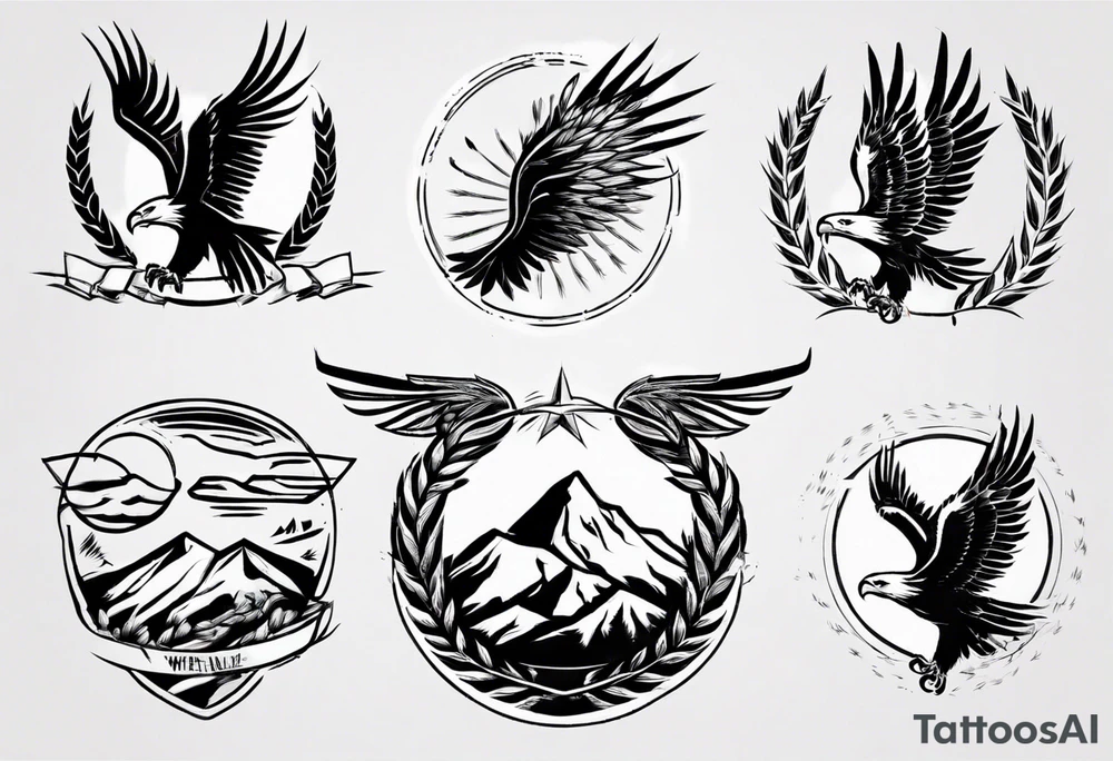 mountains wheat eagle tattoo idea
