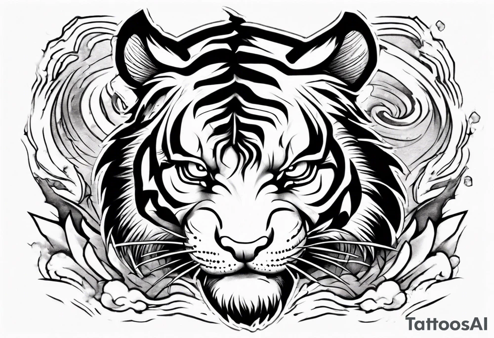 Tiger design with lightning and the sun for a forearm sleeve tattoo idea