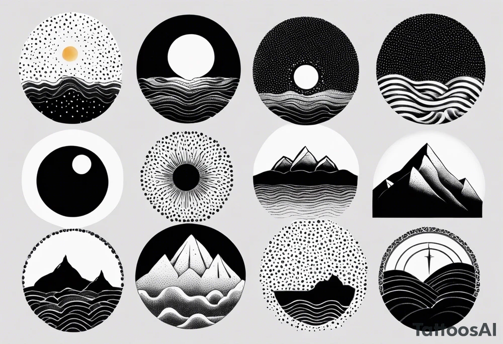 Sun, sea, mountain tattoo idea
