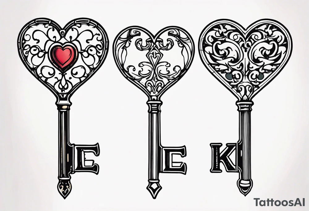 heart shaped antique skeleton key tattoo idea