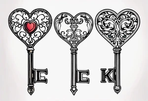 heart shaped antique skeleton key tattoo idea