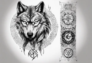want a half sleeve on my left forearm featuring a side profile of wolf with a vegvisir for its eye, incorporating Māori patterns tattoo idea