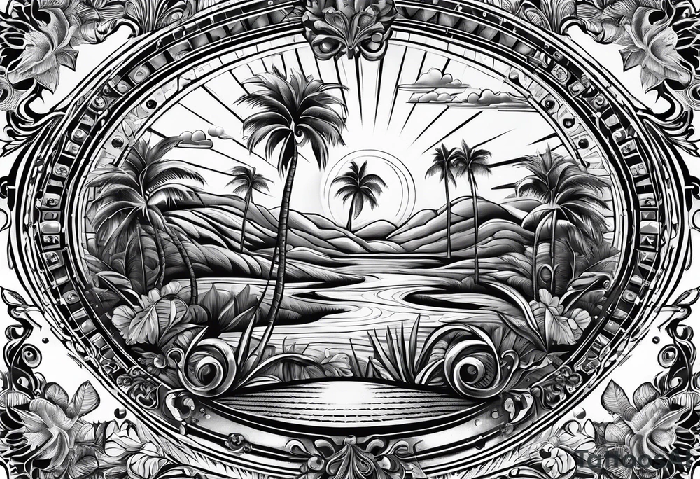ROULETTE casino card games dice sun palm tree tattoo idea