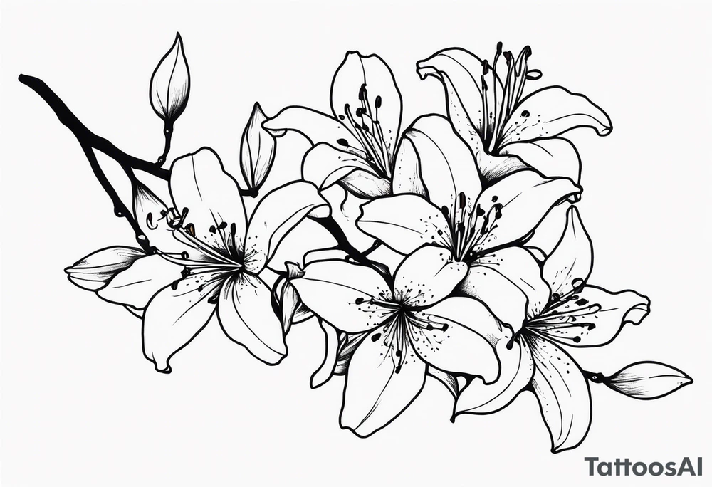 5 lilies and cherry blossom branch tattoo idea
