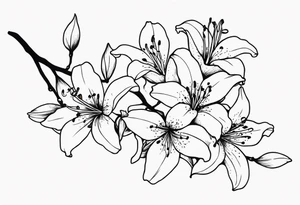 5 lilies and cherry blossom branch tattoo idea