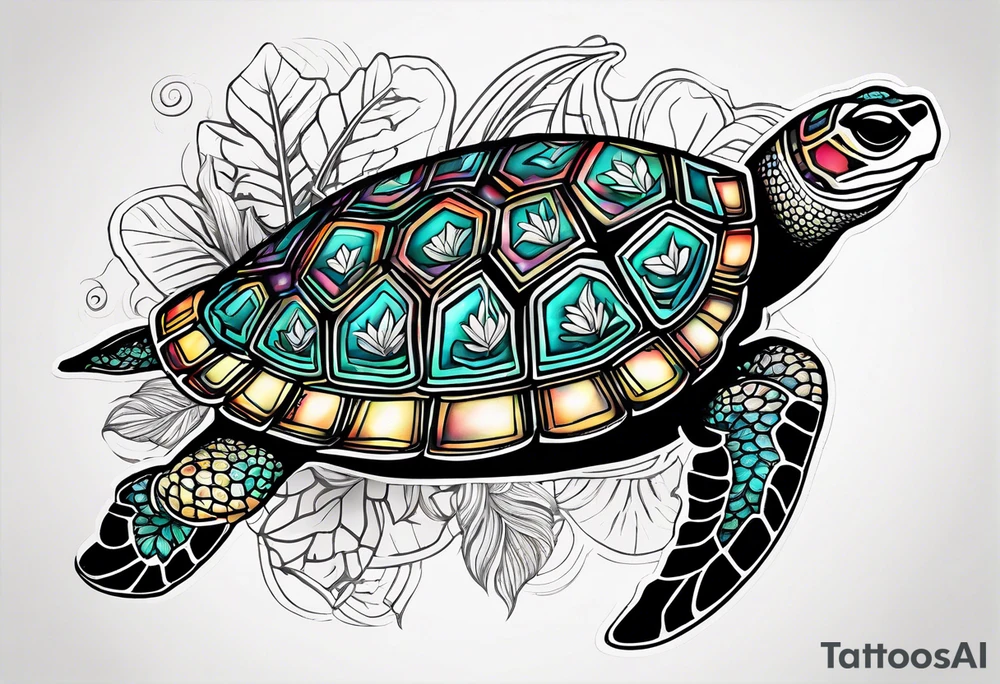 tropical psychedelic turtle's back, top down view, as seen from above tattoo idea