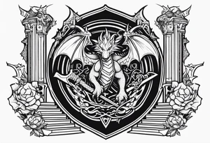 Valhalla sword shield dragon 
stairs tattoo idea