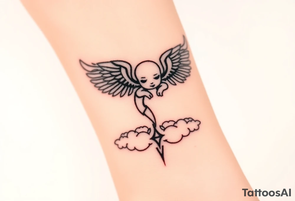 Winged baby, clouds tattoo idea