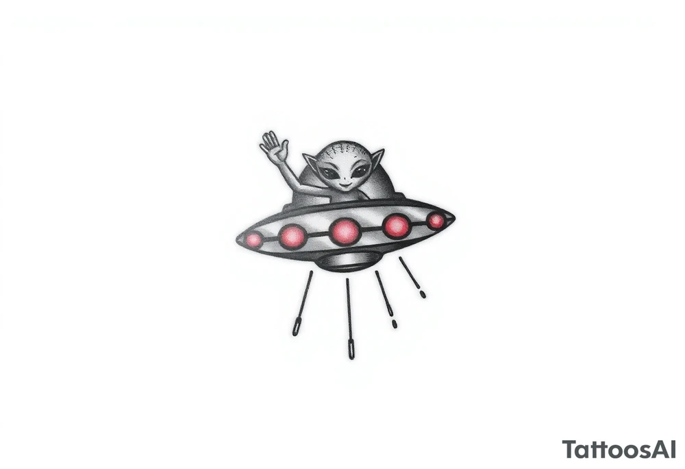 Small UFO get with a waving alien 👽 tattoo idea