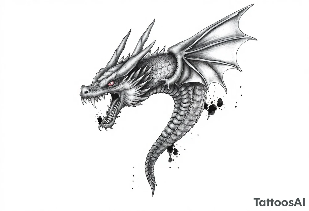 Horror dragon tattoo with cancer on background tattoo idea