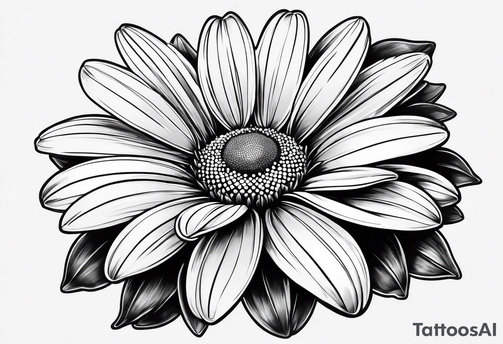 Daisy with minimal pedals from top view tattoo idea
