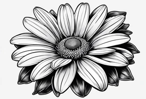 Daisy with minimal pedals from top view tattoo idea
