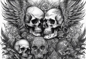 Angels and demons full sleeve with skulls and fire and smoke for filler tattoo idea