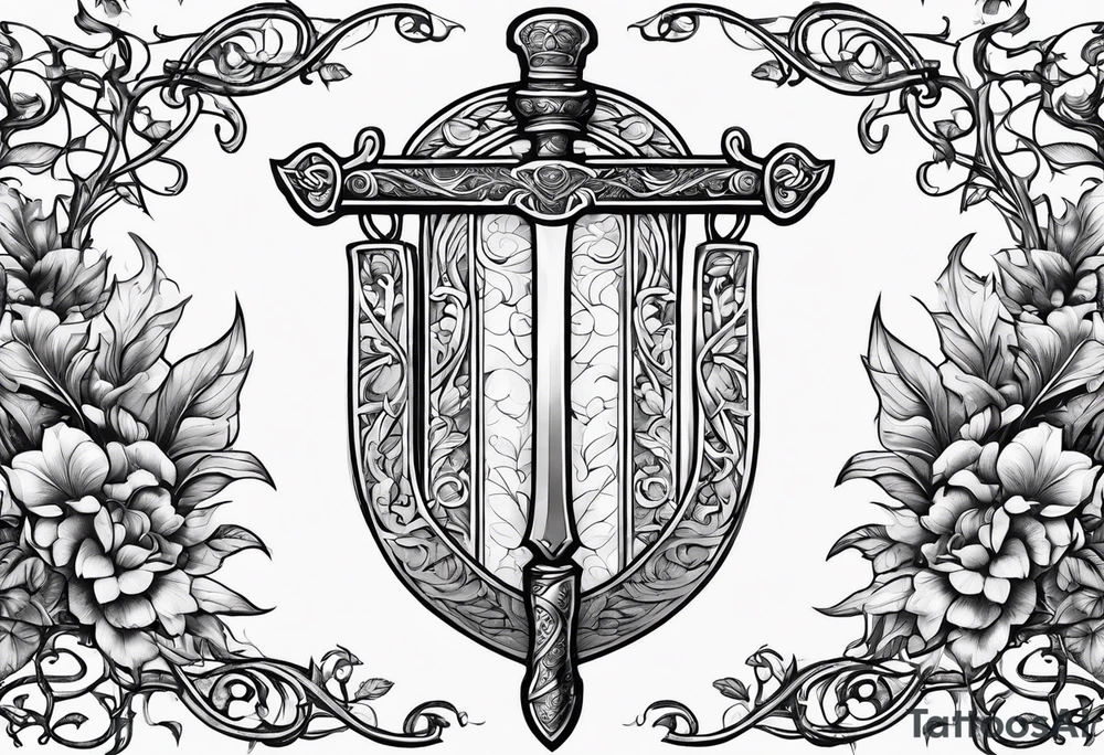 Leafy vines with sword tattoo idea