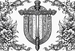 Leafy vines with sword tattoo idea