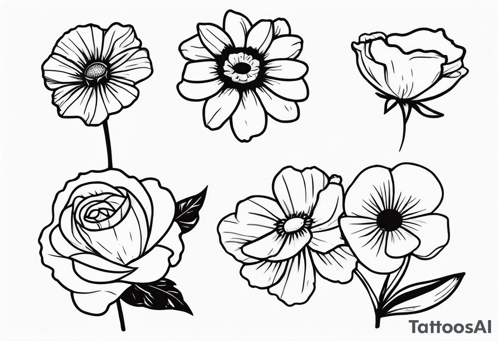 Daisy, rose and poppy tattoo idea