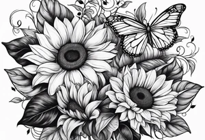 Arm sleeve with sunflowers and butterflies tattoo idea