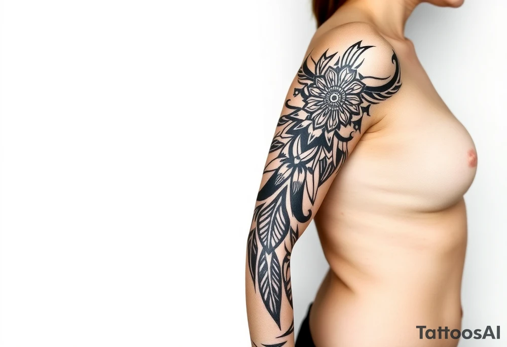 bold line shaman and indian style tattoo idea