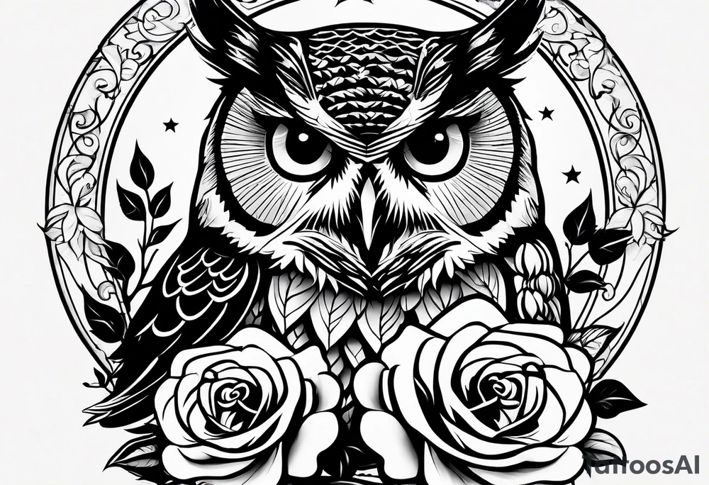 An owl, a rose, “but the greatest of these is love” tattoo idea