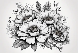 a sleeve tattoo of Marigold flowers, tattoo idea
