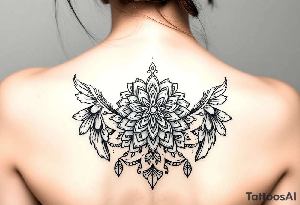 spiritual feathers ornamental mandala shaman tattoo idea