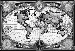 Map world with compass tattoo idea