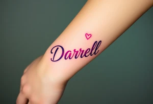 neon colors, 1 inch font, "Darrell" with lots of whimsical background tattoo idea