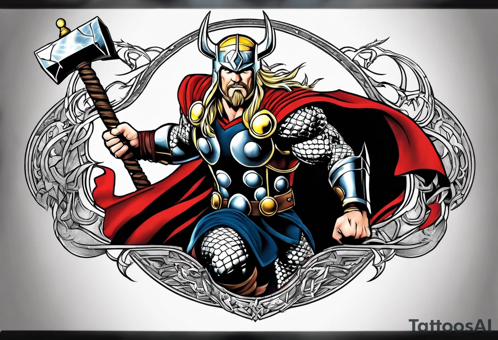 The Mighty Thor  with lightning in the background tattoo idea