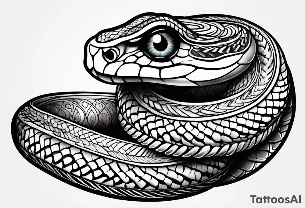 Snake with an evil eye in its mouth tattoo idea