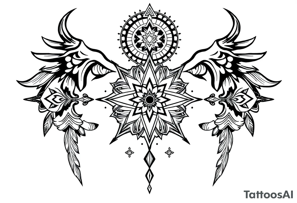long ornament shaman and witch style mytical with ancient rhyme tattoo idea