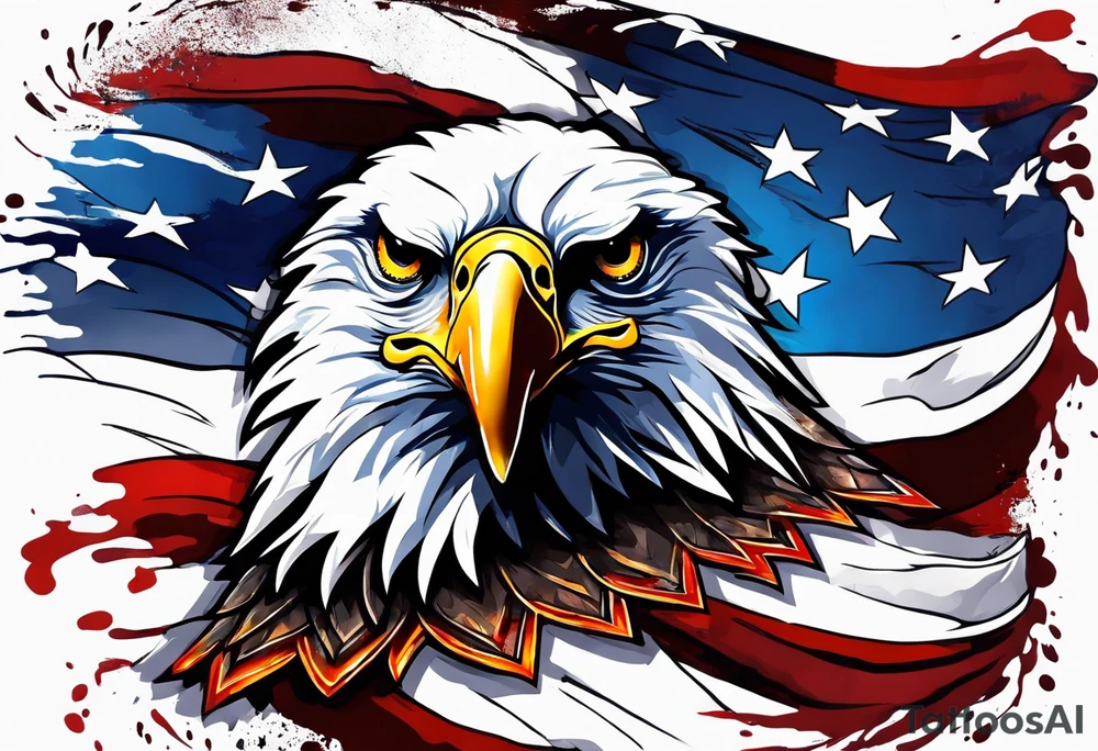 Blood covered Eagle and burning USA  flag tattoo idea