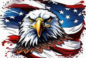 Blood covered Eagle and burning USA  flag tattoo idea