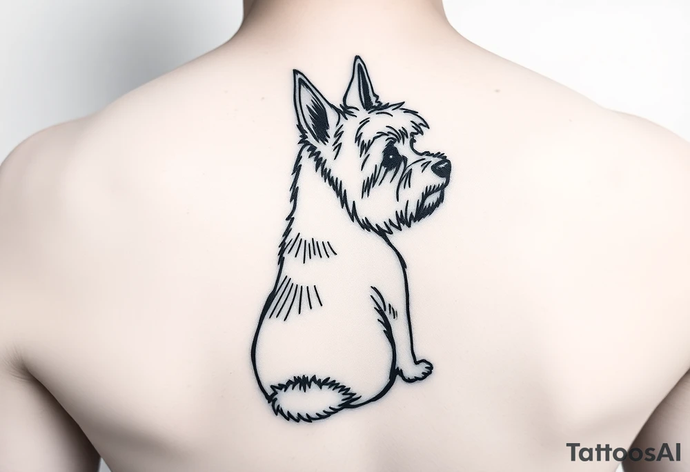 Foto de mi perro westie que se sienta con la pata trasera estirada. Mirando hacia el frente, inclinado hacia arriba, hacia un faro clásico tattoo idea