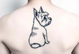 Foto de mi perro westie que se sienta con la pata trasera estirada. Mirando hacia el frente, inclinado hacia arriba, hacia un faro clásico tattoo idea